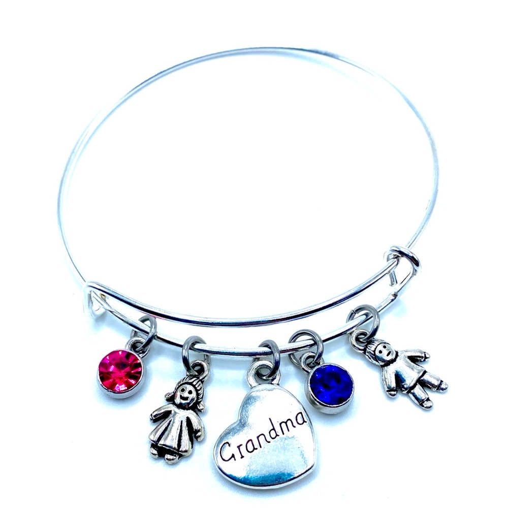 Personalized Grandma Charm Bracelet Birthstones